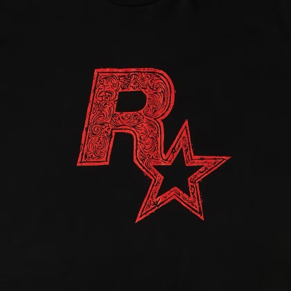 Brand New Rockstar Games Red on Black Linocut Logo Tee with tags - Picture 2 of 2